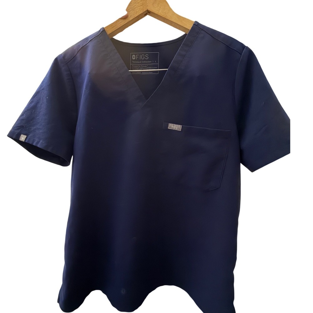 FIGS Scrub Top Women Large Navy Blue Excellent V-Neck Technical Collection